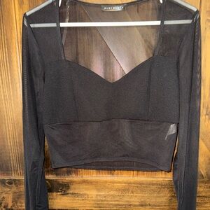Blue Blush Black Long Sleeve Crop Top